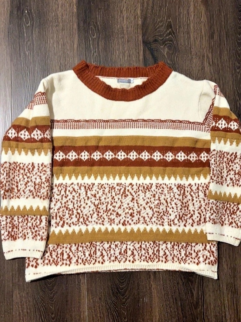 Earthbound trading company Aztec  Crewneck Sweater in Cream & Brown XL